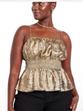Old Navy Gold Sequin Smocked Peplum Cami